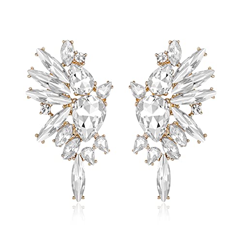 EVER FAITH Kristall Statement Ohrringe, Art Deco Marquise Drop Cluster Braut Bling bunte baumeln Ohrringe für Damen Klar Gold-Ton von EVER FAITH