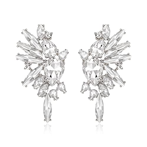 EVER FAITH Kristall Statement Ohrringe, Art Deco Marquise Drop Cluster Braut Bling bunte baumeln Ohrringe für Damen Klar Silber-Ton von EVER FAITH