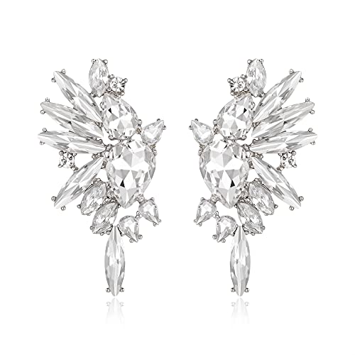 EVER FAITH Kristall Statement Ohrringe, Art Deco Marquise Drop Cluster Braut Bling bunte baumeln Ohrringe für Damen Klar Silber-Ton von EVER FAITH