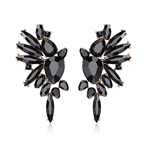EVER FAITH Kristall Statement Ohrringe, Art Deco Marquise Drop Cluster Braut Bling bunte baumeln Ohrringe für Damen Schwarz Gold-Tone von EVER FAITH