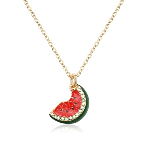 EVER FAITH Kristall Wassermelone Anhänger Halskette für Damen, bezaubernde Frucht Halskette Strass Schmuck Geschenk Grün Gold-Ton von EVER FAITH