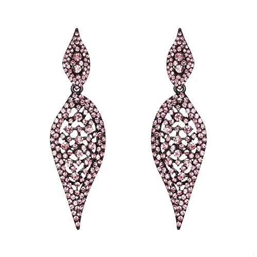 EVER FAITH Kronleuchter Ohrclipsfür Abschlussball Party 2 Blätter aushöhlen Art Deco atemberaubende Kristall Ohrringe Klar Silber-Ton von EVER FAITH