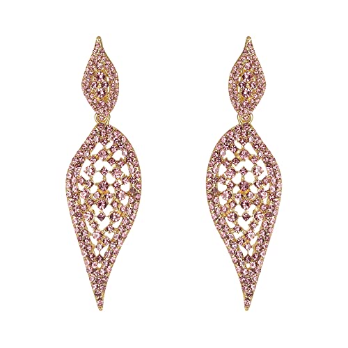 EVER FAITH Kronleuchter Ohrclipsfür Abschlussball Party 2 Blätter aushöhlen Art Deco atemberaubende Kristall Ohrringe Rosa Gold-Ton von EVER FAITH