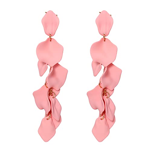 EVER FAITH Lange Blütenblatt Ohrringe für Damen Mädchen, Acryl Rosa Blume Blütenblatt Statement Dangle Ohrringe Sommer Urlaub Schmuck von EVER FAITH