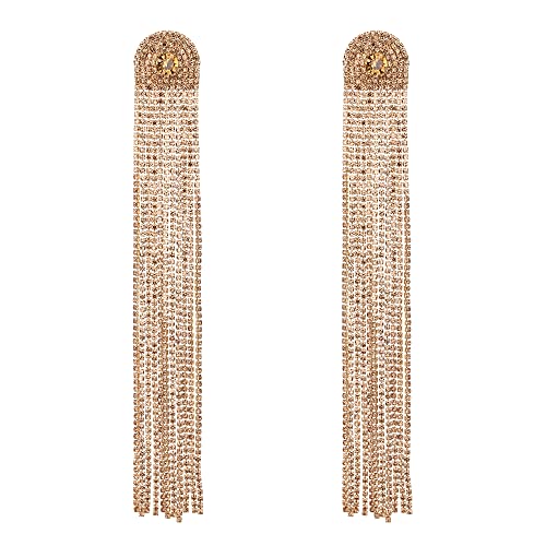 EVER FAITH Lange Quasten Ohrringe glitzernde Braun Strass Kristallfransen Ketten Kostüm Kronleuchter Gold-Ton von EVER FAITH