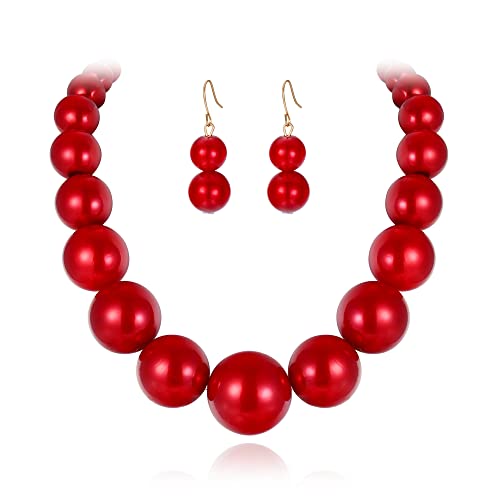 EVER FAITH Halskette große simulierte Perle Statemente klobige Halskette Ohrringe Set rot Modeschmuck Set von EVER FAITH