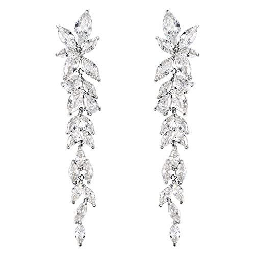 EVER FAITH Marquiseschliff Zirkonia-Ohrringe für Damen Tropfen Kristall Kronleuchter lange Ohrringe für Bankette Klar Silber-Ton von EVER FAITH