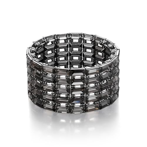 EVER FAITH Mehrreihiges Kristall Armband glitzernde Strass-Stretch-Armkette für Damen Hochzeit Party Braut Schwarz von EVER FAITH