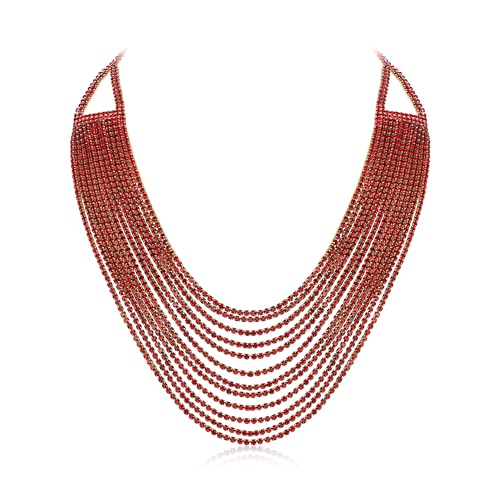 EVER FAITH Mehrschichtige klobige Halskette, Glitter Rot Gold-Ton Strass Wasserfall Mehrstrang Multi-Strand Ketten Statement Lätzchen Halskette lange Kette Modeschmuck EVER FAITH Mehrschichtige klobige Halskette, Glitter Rot Gold-Ton Strass Wasserfall Mehrstrang Multi-Strand Ketten Statement Lätzchen Halskette lange Kette Modeschmuck von EVER FAITH