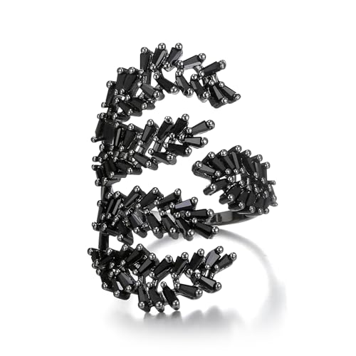 EVER FAITH Mode Statement Ring Cocktail Schwarz Cubic Zirkonia Gothic Art Deco Kristall Blatt Kostüm Verstellbarer-Ring für Damen Party Prom von EVER FAITH
