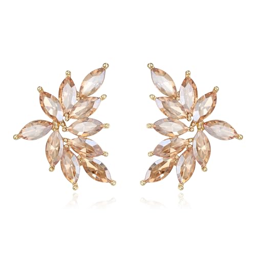 EVER FAITH Mode funkelnden Strass Ohrstecker für Damen, Kristall Hochzeit Braut Ohrringe Cluster Brautjungfer Ohrringe, Prom Party Schmuck Champagner Gold-Ton von EVER FAITH