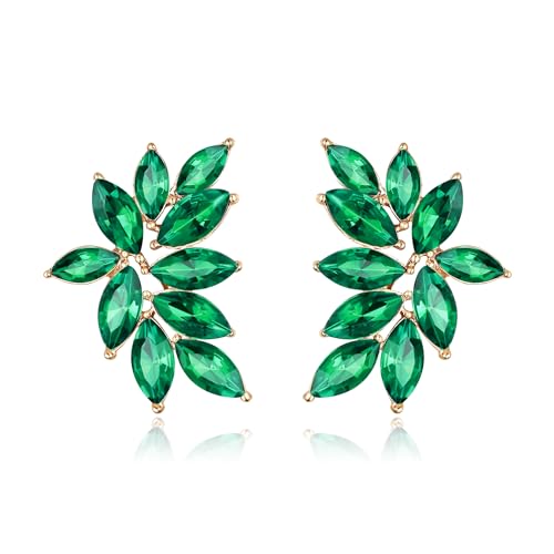 EVER FAITH Mode funkelnden Strass Ohrstecker für Damen, Kristall Hochzeit Braut Ohrringe Cluster Brautjungfer Ohrringe, Prom Party Schmuck Grün Gold-Ton von EVER FAITH