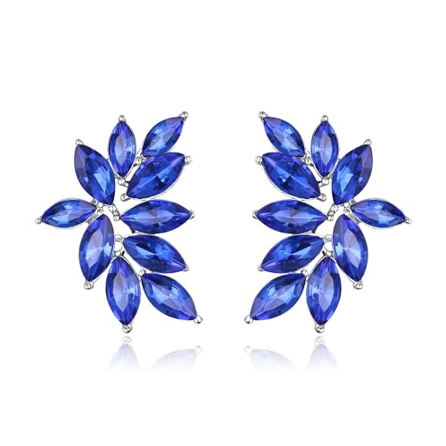 EVER FAITH Mode funkelnden Strass Ohrstecker für Damen, Kristall Hochzeit Braut Ohrringe Cluster Brautjungfer Ohrringe, Prom Party Schmuck Königsblau Silber-Ton von EVER FAITH