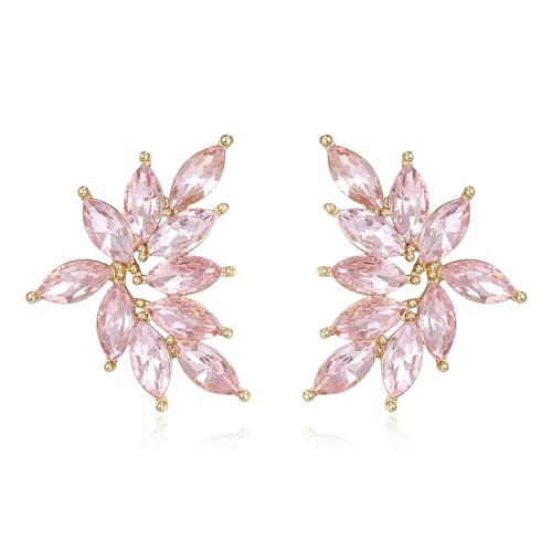 EVER FAITH Mode funkelnden Strass Ohrstecker für Damen, Kristall Hochzeit Braut Ohrringe Cluster Brautjungfer Ohrringe, Prom Party Schmuck Rosa Gold-Ton von EVER FAITH