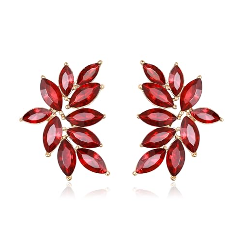 EVER FAITH Mode funkelnden Strass Ohrstecker für Damen, Kristall Hochzeit Braut Ohrringe Cluster Brautjungfer Ohrringe, Prom Party Schmuck Rot Gold-Ton von EVER FAITH