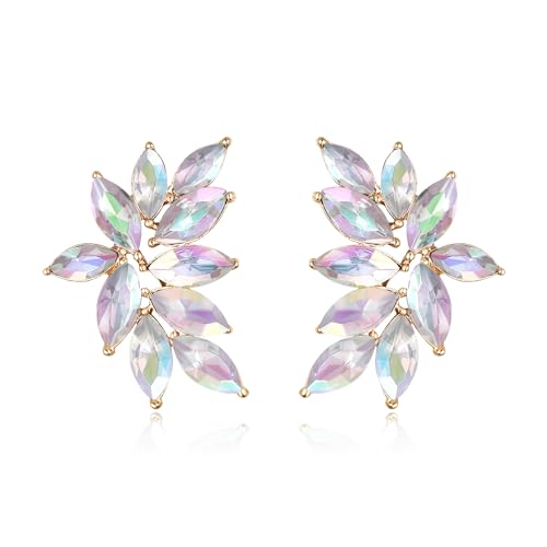 EVER FAITH Mode funkelnden Strass Ohrstecker für Damen, Kristall Hochzeit Braut Ohrringe Cluster Brautjungfer Ohrringe, Prom Party Schmuck Schillernd AB Gold-Tone von EVER FAITH