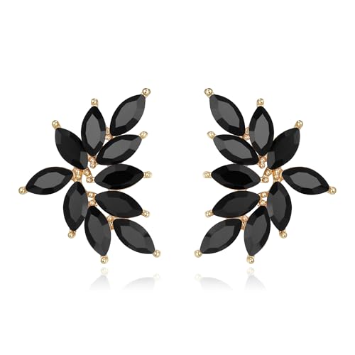 EVER FAITH Mode funkelnden Strass Ohrstecker für Damen, Kristall Hochzeit Braut Ohrringe Cluster Brautjungfer Ohrringe, Prom Party Schmuck Schwarz Gold-Tone von EVER FAITH