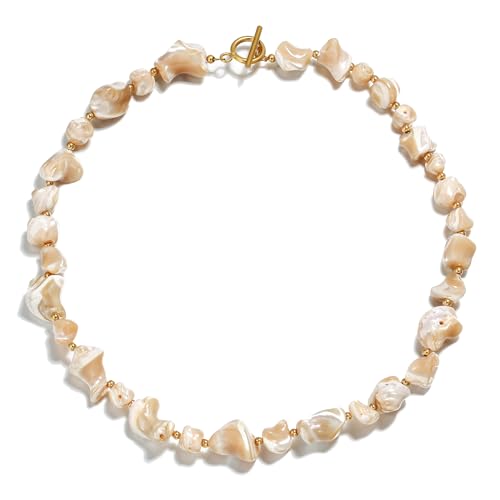EVER FAITH Muschel-Halskette für Damen Boho Handmade Unregelmäßige Natürliche Süßwasser Muschel Perlen Choker Halskette Muschelkette Sommer Strand Schmuck von EVER FAITH