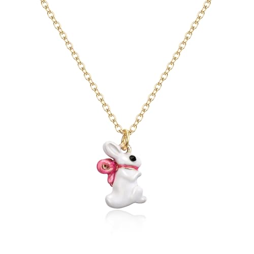 EVER FAITH Nette Emaille Hase Halskette Schmuck für Damen, Fancy Tier Kaninchen Anhänger Halskette Geschenk Weiß Gold-Ton von EVER FAITH