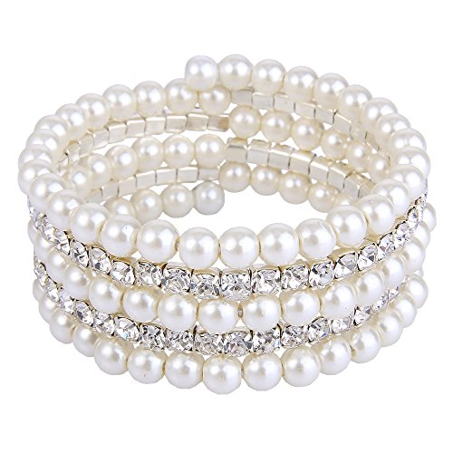 EVER FAITH Österreichische Kristall Hochzeit Schichte Cream Ivory Farbe kuenstliche Perle Strand Armband Klar von EVER FAITH