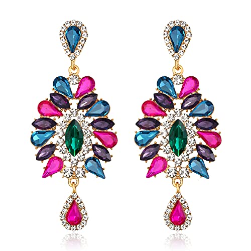 EVER FAITH Österreichische Kristall Ohrringe Prom Teardrop Marquise Statement Kronleuchter für Damen Schillernd AB Gold-Ton von EVER FAITH