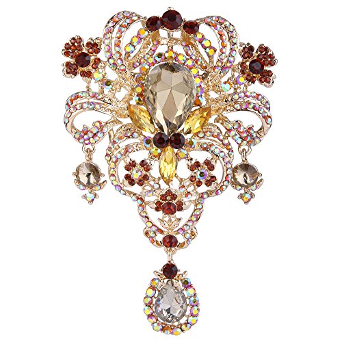 EVER FAITH Österreichische Kristall Wedding Blumenstrauss Tear Drop Anhänger Brosche Braun Gold-Ton von EVER FAITH