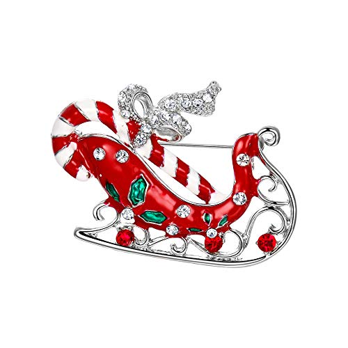 EVER FAITH Österreichische Kristall Winter Rot Santa Clause Schlitten Brosche Silber-Ton von EVER FAITH