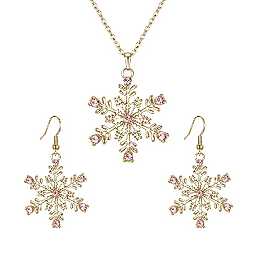 EVER FAITH Österreichische Kristall Winter Schneeflocke Pendant Halskette Ohrringe Set Rosa Gold-Ton von EVER FAITH