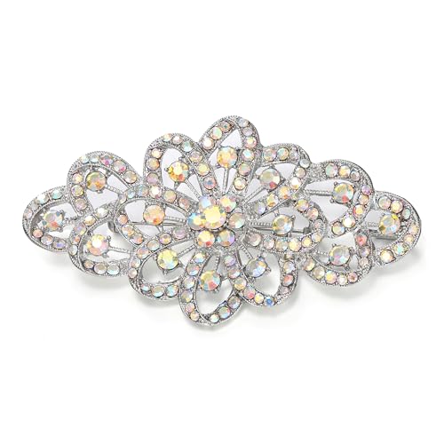 EVER FAITH Österreichischer Kristall Brosche 3,8Zoll Filigran Spitze Pin für Kleidung Hochzeit Schillernd AB Silber-Ton von EVER FAITH