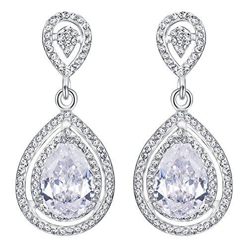 EVER FAITH Österreichischer Kristall CZ Hochzeit Teardrop Pierced Dangle Ohrringe Klar Silber-Ton von EVER FAITH