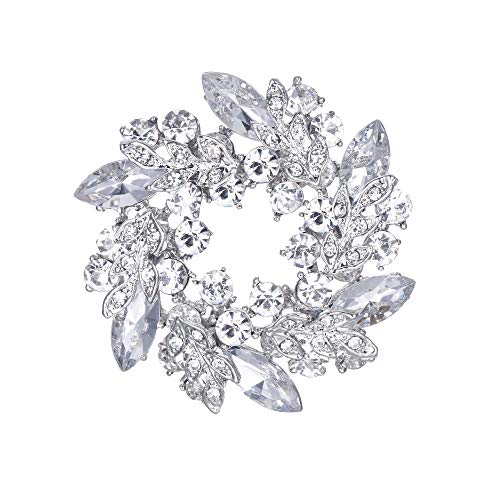 EVER FAITH Österreichischer Kristall Hochzeit Bridal Leaf Blumen Kranz Brosche Pin Silber-Ton von EVER FAITH