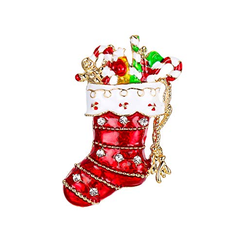 EVER FAITH Österreichischer Kristall Rot Santa Boot Zuckerstange Brosche Gold-Ton von EVER FAITH