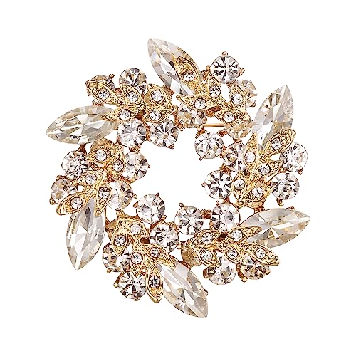 EVER FAITH Österreichischer Kristall Wedding Bridal Blatt Blume Kranz Brosche Pin Gold-Ton von EVER FAITH