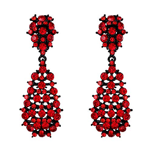 EVER FAITH Ohrclips Damen Kristall aushöhlen Teardrop Träne baumeln Party Zubehör Ohrringe Rot Schwarz-Ton EVER FAITH Ohrclips Damen Kristall aushöhlen Teardrop Träne baumeln Party Zubehör Ohrringe Rot Schwarz-Ton von EVER FAITH