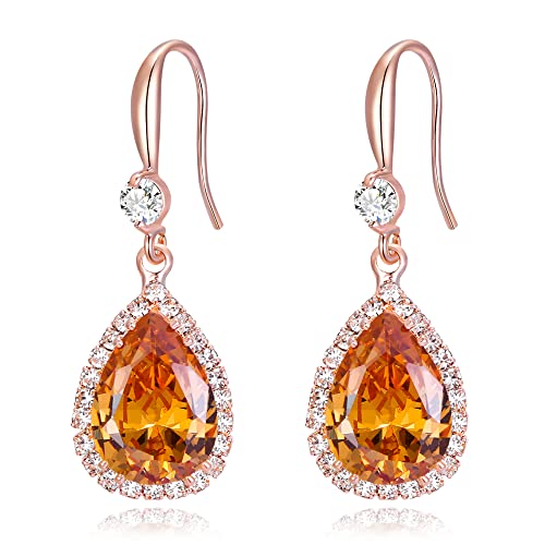 EVER FAITH Ohrhänger Hochzeit baumeln Tropfen elegante Geburtsstein Zirkonia Party Prom Runde Ohrringe für Damen Braun Rose Gold-Tone von EVER FAITH