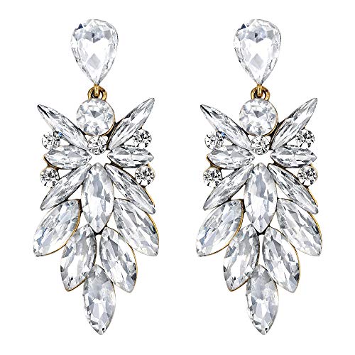 EVER FAITH Ohrringe Hochzeit Braut Kristall Marquise Blatt Cluster Ohrhänger für Damen Klar Silber-Ton von EVER FAITH