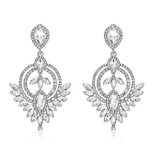 EVER FAITH Ohrringe Hochzeit Österreichische Kristall Tropfen-Strass Art Deco Kronleuchter Ohrringe für Damen Klar Silber-Tone von EVER FAITH