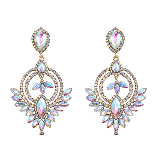 EVER FAITH Ohrringe Hochzeit Österreichische Kristall Tropfen-Strass Art Deco Kronleuchter für Damen Schillernd AB Gold-Ton von EVER FAITH