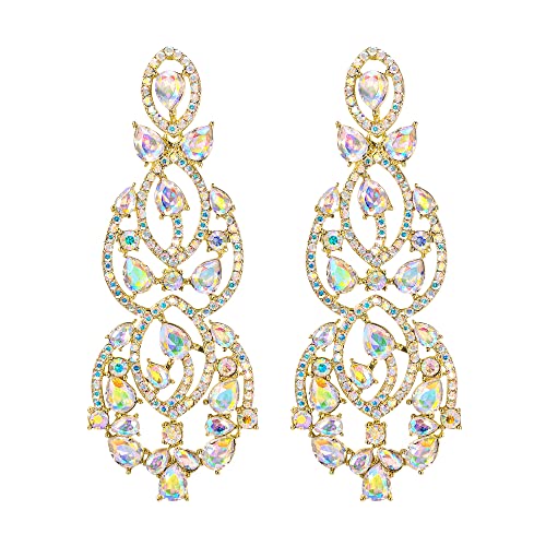 EVER FAITH Ohrringe Hochzeit Teardrop Kristall für die Braut Art Deco Statement für Damen Iridescent AB Gold-Tone von EVER FAITH