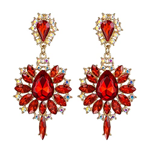EVER FAITH Ohrringe Marquise österreichischen Kristall Prom Blume Teardrop Statement Kronleuchter große Ohrstecker für Damen Rot Gold-Ton von EVER FAITH