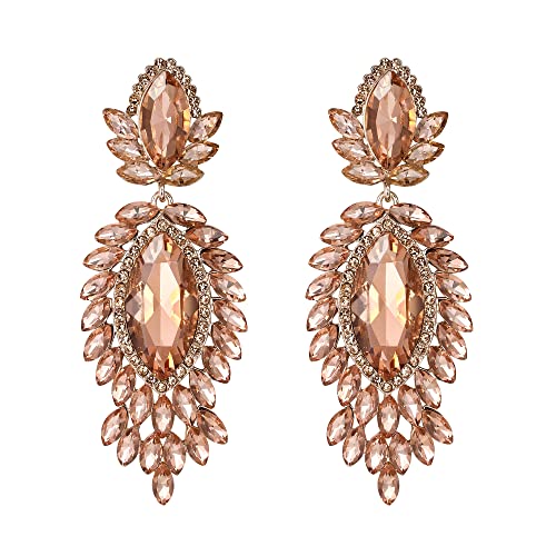 EVER FAITH Ohrringe Österreichisches Kristall Braut Modeschmuck Marquise Tropfen Art Deco Kronleuchter lange Ohrstecker Champagne Rose Gold-Tone von EVER FAITH