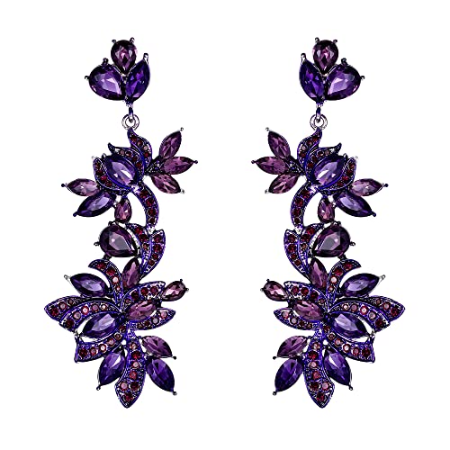 EVER FAITH Ohrringe Vintage Style Art Deco Strass Kristall Emaille Floral Lead Chandelier lange Ohrstecker Lila von EVER FAITH