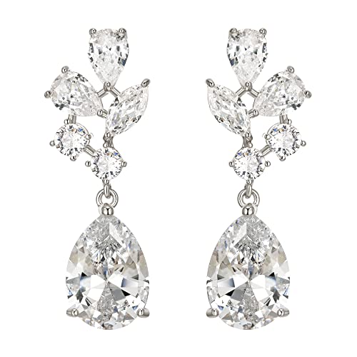 EVER FAITH Ohrringe für Braut Brautjungfer Atemberaubende runde Marquise Birnenform Zirconia lange Ohrstacker Brautschmuck für Damen Klar Silber-Ton von EVER FAITH