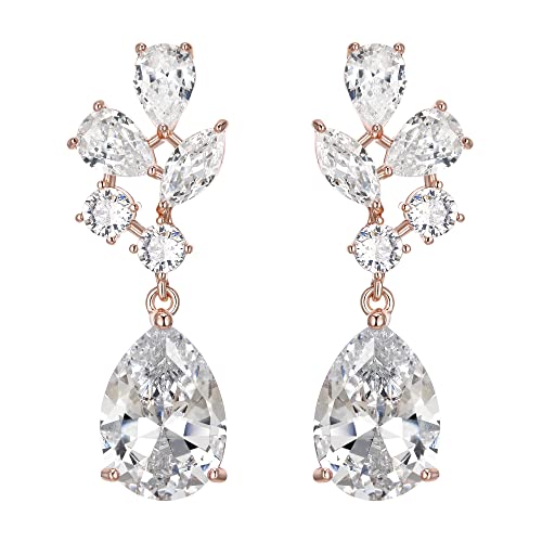 EVER FAITH Ohrringe für Braut Brautjungfer Atemberaubende runde Marquise Birnenform Zirconia lange Ohrstacker Brautschmuck für Damen Rosegold von EVER FAITH
