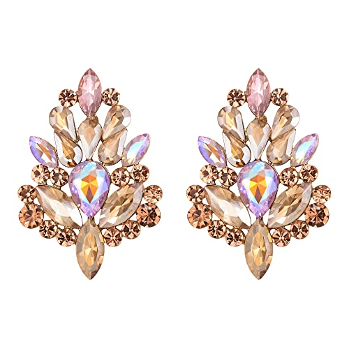 EVER FAITH Ohrstecker Atemberaubende Strass Kristall Art Deco Floral Blatt Ohrringe für Damen Mädchen Cocktail Prom Schmuck Champagner Farbe von EVER FAITH