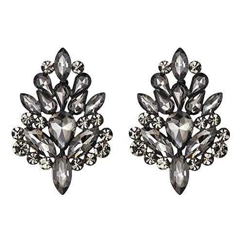 EVER FAITH Ohrstecker Atemberaubende Strass Kristall Art Deco Floral Blatt Ohrringe für Damen Mädchen Cocktail Prom Schmuck Grau von EVER FAITH