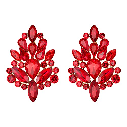 EVER FAITH Ohrstecker Atemberaubende Strass Kristall Art Deco Floral Blatt Ohrringe für Damen Mädchen Cocktail Prom Schmuck Rot von EVER FAITH