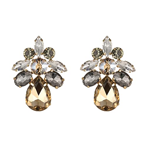 EVER FAITH Ohrstecker Blume Blatt Teardrop für Damen Mädchen Braun Strass Kristall einfach Ohrringe von EVER FAITH