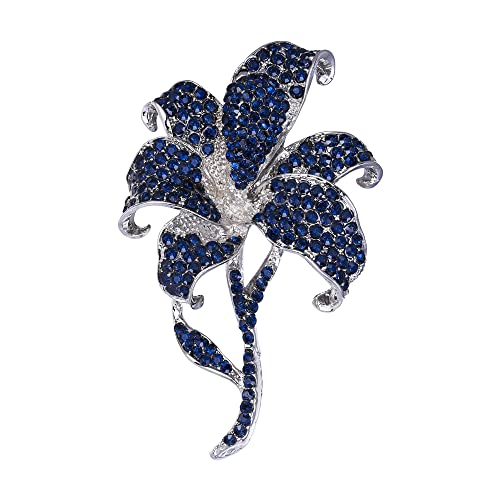 EVER FAITH Orchidee-Brosche Strass Kristall Vintage inspirierte Blumen Tropfen Brosche für Frauen Saphirblau Silber-Ton von EVER FAITH