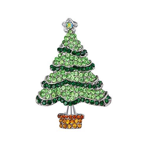 EVER FAITH Party Holiday Geschenk Strass Kristall Weihnacht Weihnachtsbaum mit Bling Star Brosche Pin für Kleidung für Damen Mann Grün Silber-Ton von EVER FAITH